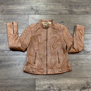 RARE! Scully Light Brown Soft Leather Jacket Interior Butterfly Graphic Women XS